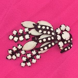 Selini Black With Milk Glass Stones Large Beautiful Vintage Signee Piece